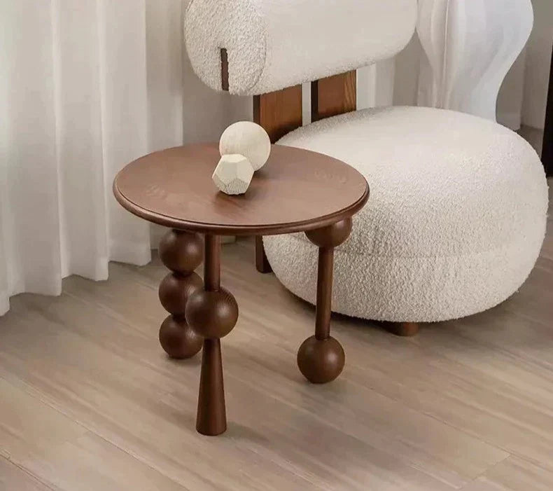 Solid Wood Sphere Legged Side Table - Biophilic Design Minimalist