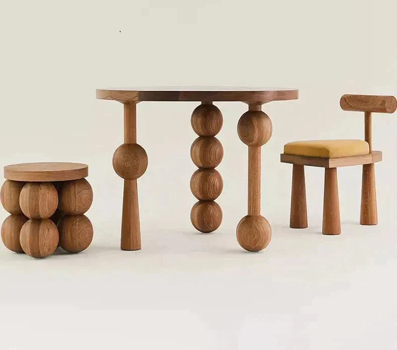 Solid Wood Sphere Legged Side Table - Biophilic Design Minimalist