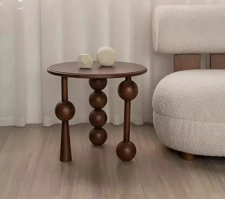 Solid Wood Sphere Legged Side Table - Biophilic Design Minimalist