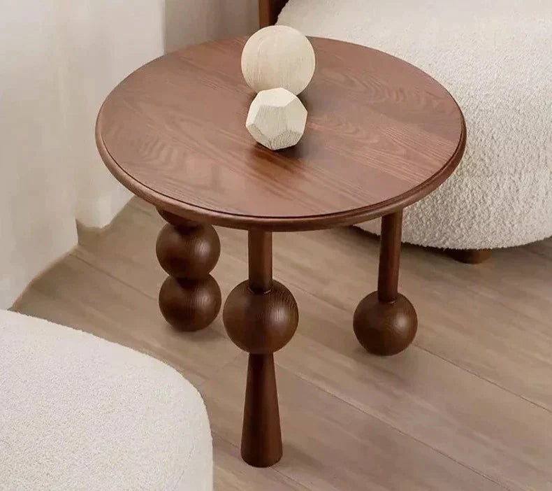 Solid Wood Sphere Legged Side Table - Biophilic Design Minimalist