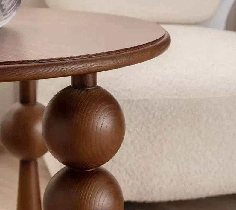 Solid Wood Sphere Legged Side Table - Biophilic Design Minimalist