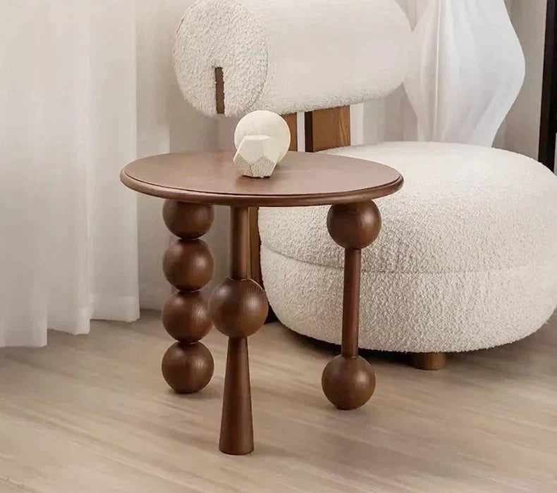 Solid Wood Sphere Legged Side Table - Biophilic Design Minimalist