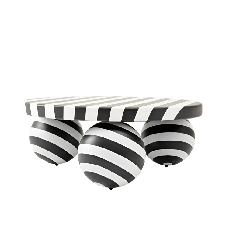 Striped Coffee Table with Artistic Ball Legs – Modern Optical Design | Interior