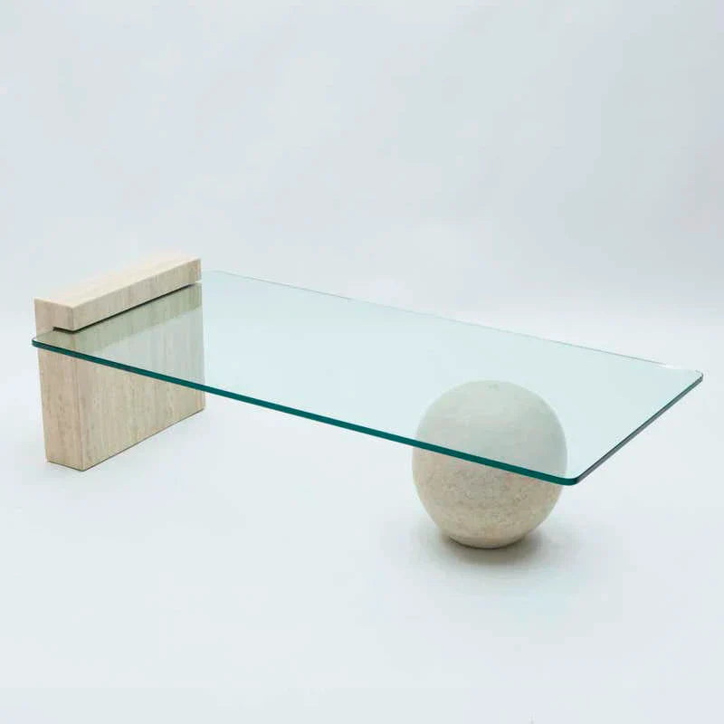 Translucence Travertine Glass Coffee Table - Minimalist Offee