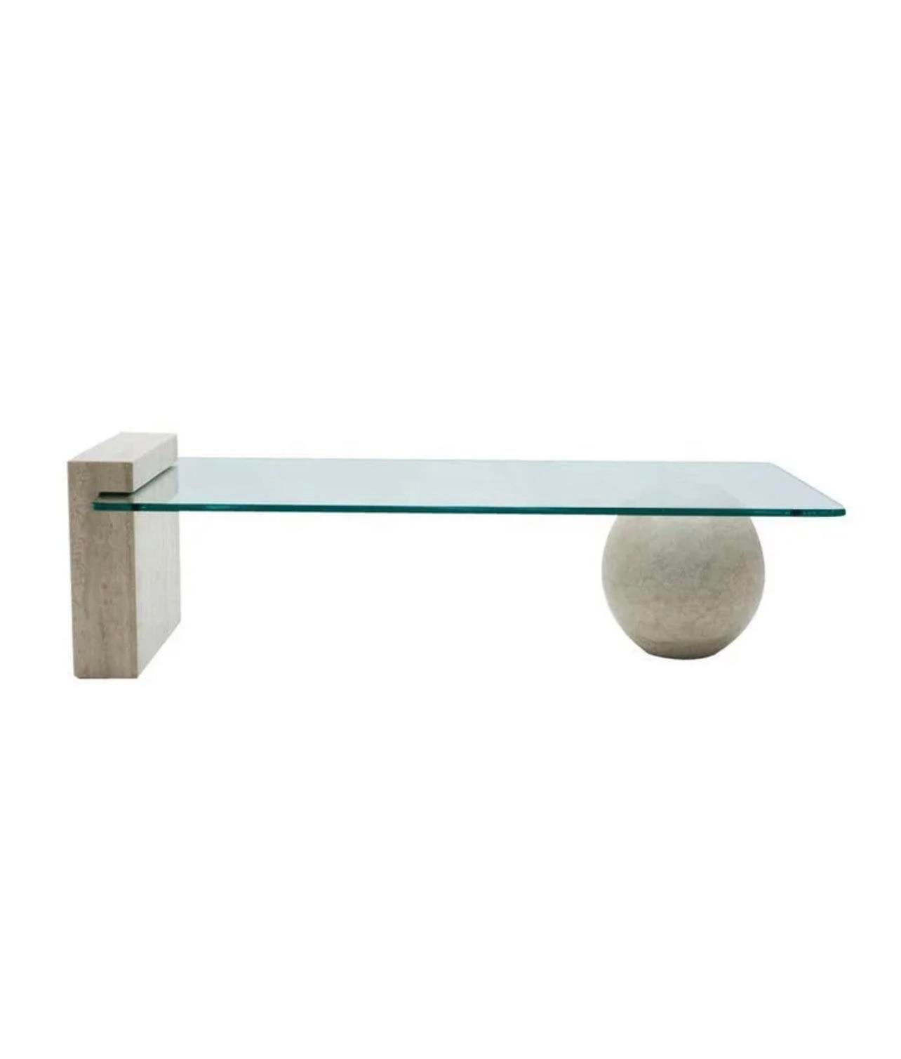 Translucence Travertine Glass Coffee Table - Minimalist Offee