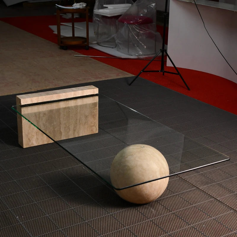 Translucence Travertine Glass Coffee Table - Minimalist Offee