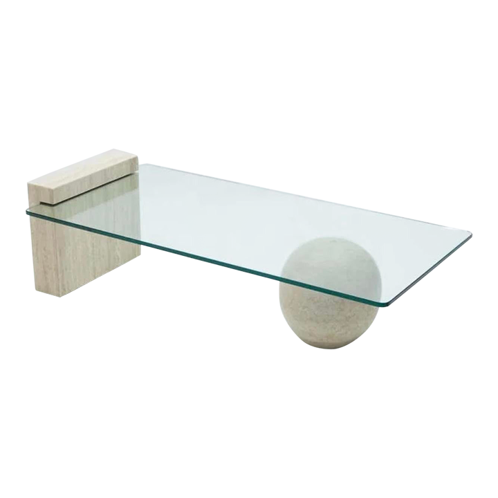 Translucence Travertine Glass Coffee Table - Minimalist Offee