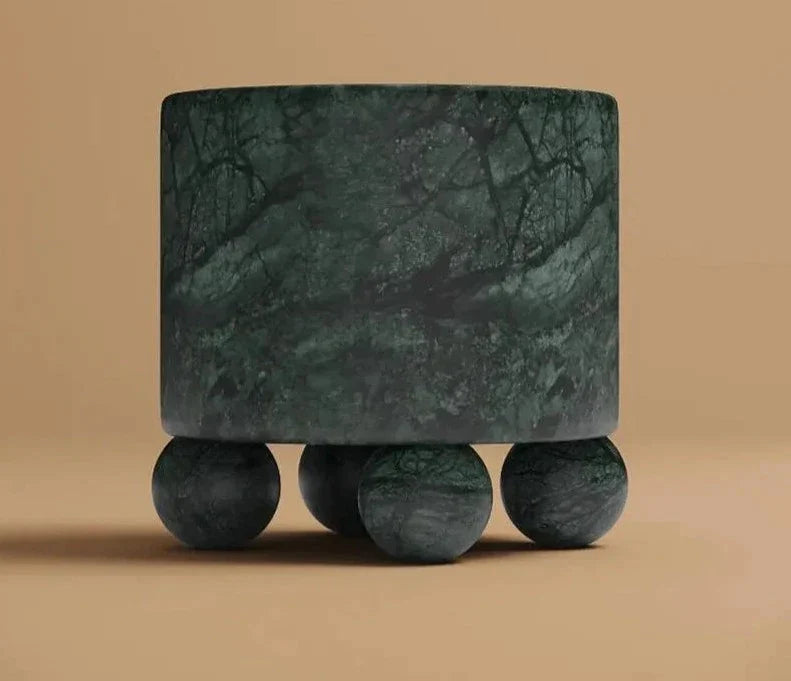 Travertine Sphere Base Side Table - Contemporary Eclectic Luxurious