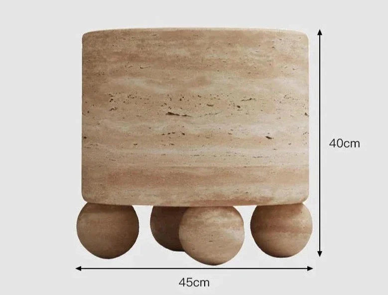 Travertine Sphere Base Side Table - Contemporary Eclectic Luxurious