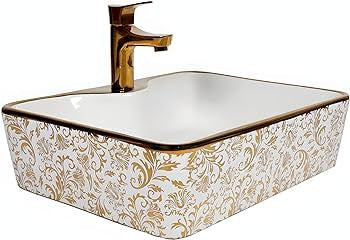 White & Gold Floral Basin - Eclectic Sink Modern Victorian