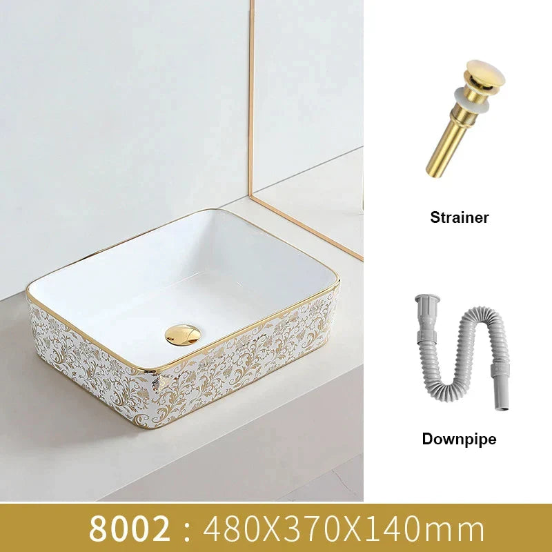 White & Gold Floral Basin - Eclectic Sink Modern Victorian