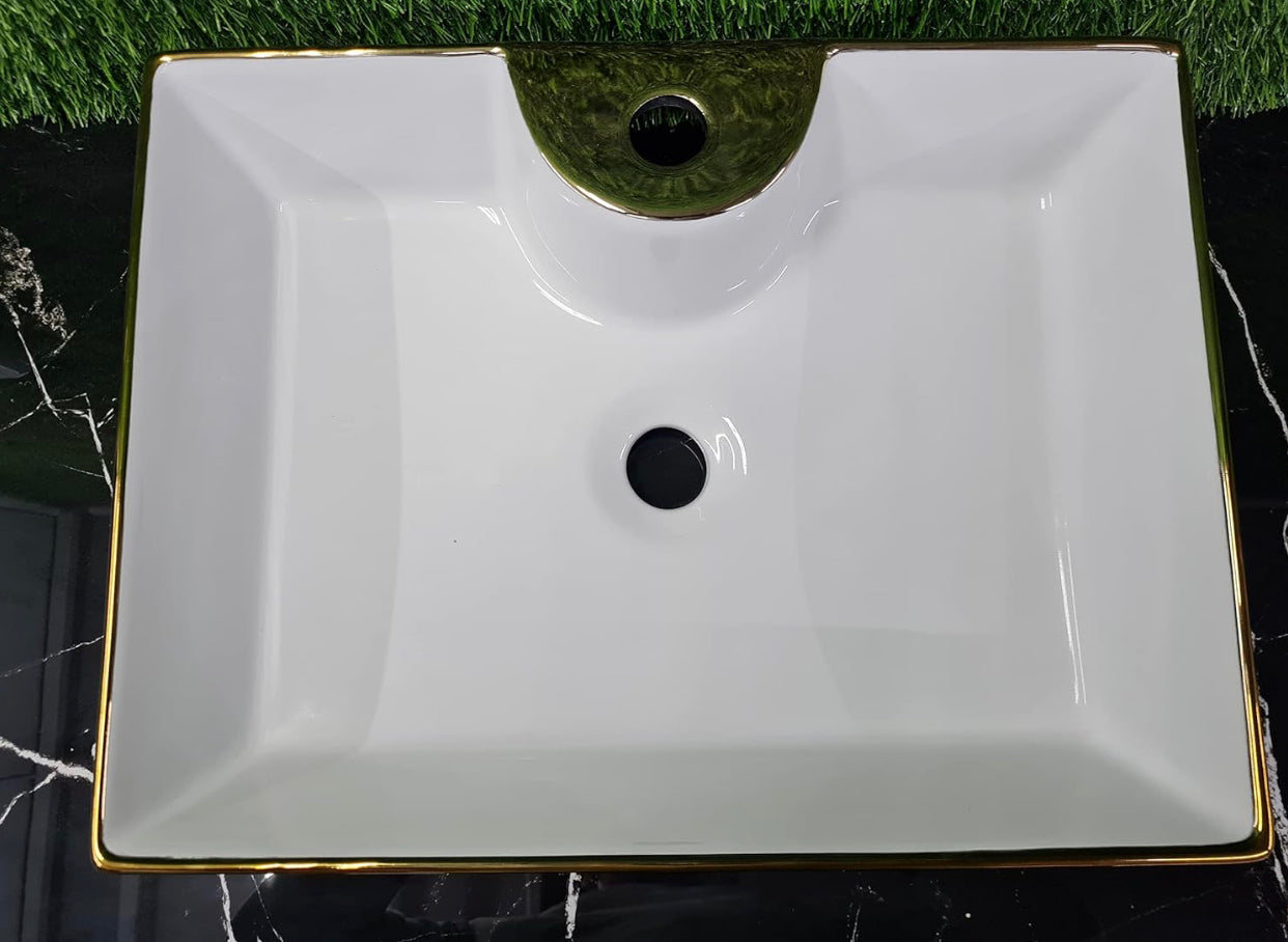 White & Gold Floral Basin - Eclectic Sink Modern Victorian