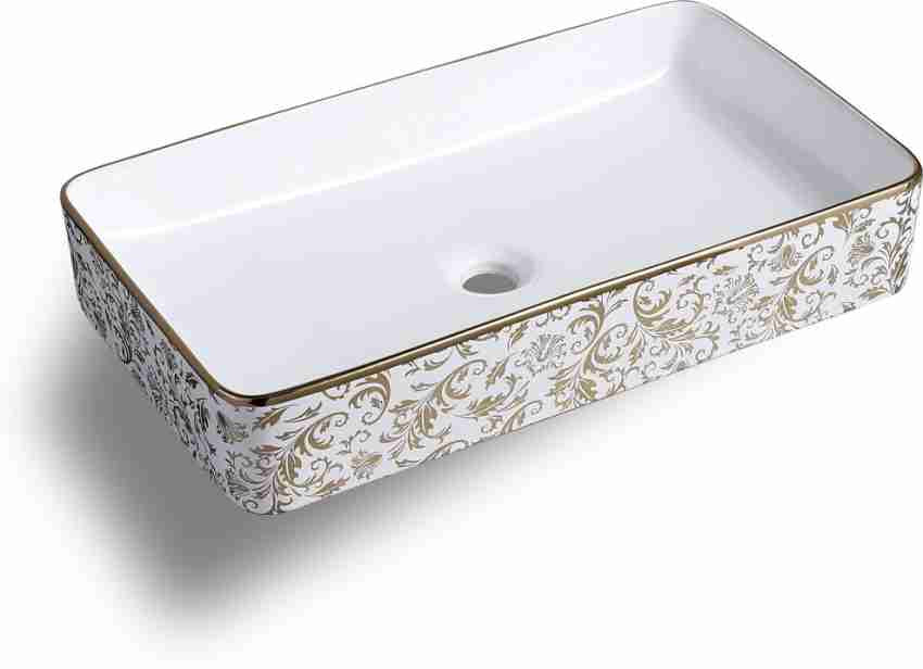 White & Gold Floral Basin - Eclectic Sink Modern Victorian