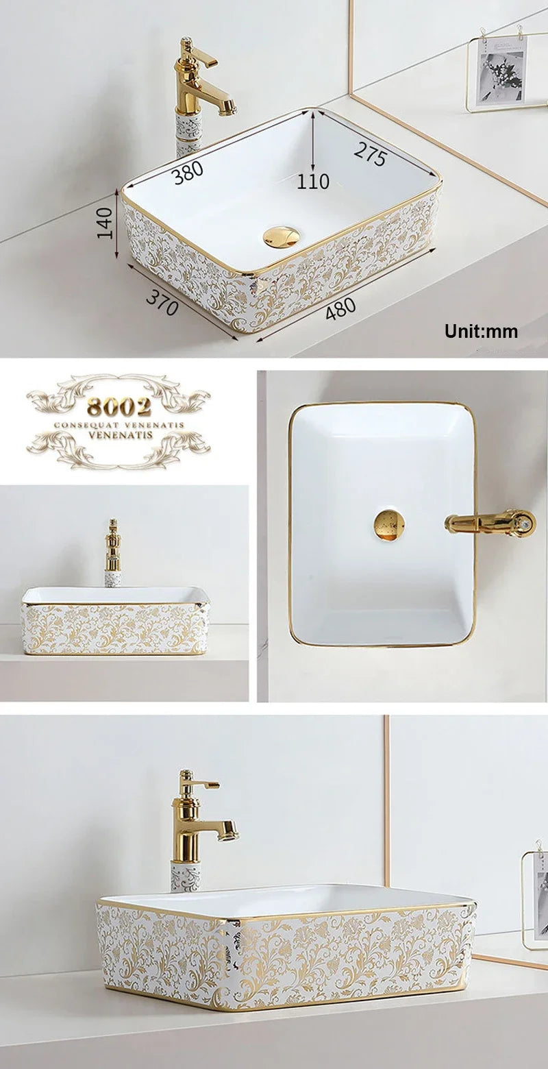 White & Gold Floral Basin - Eclectic Sink Modern Victorian