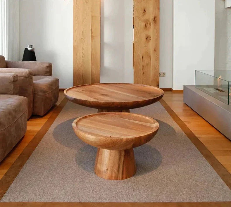 Teak Wood Hourglass Side Table & Coffee - Biophilic Design French Country Japandi Minimalist